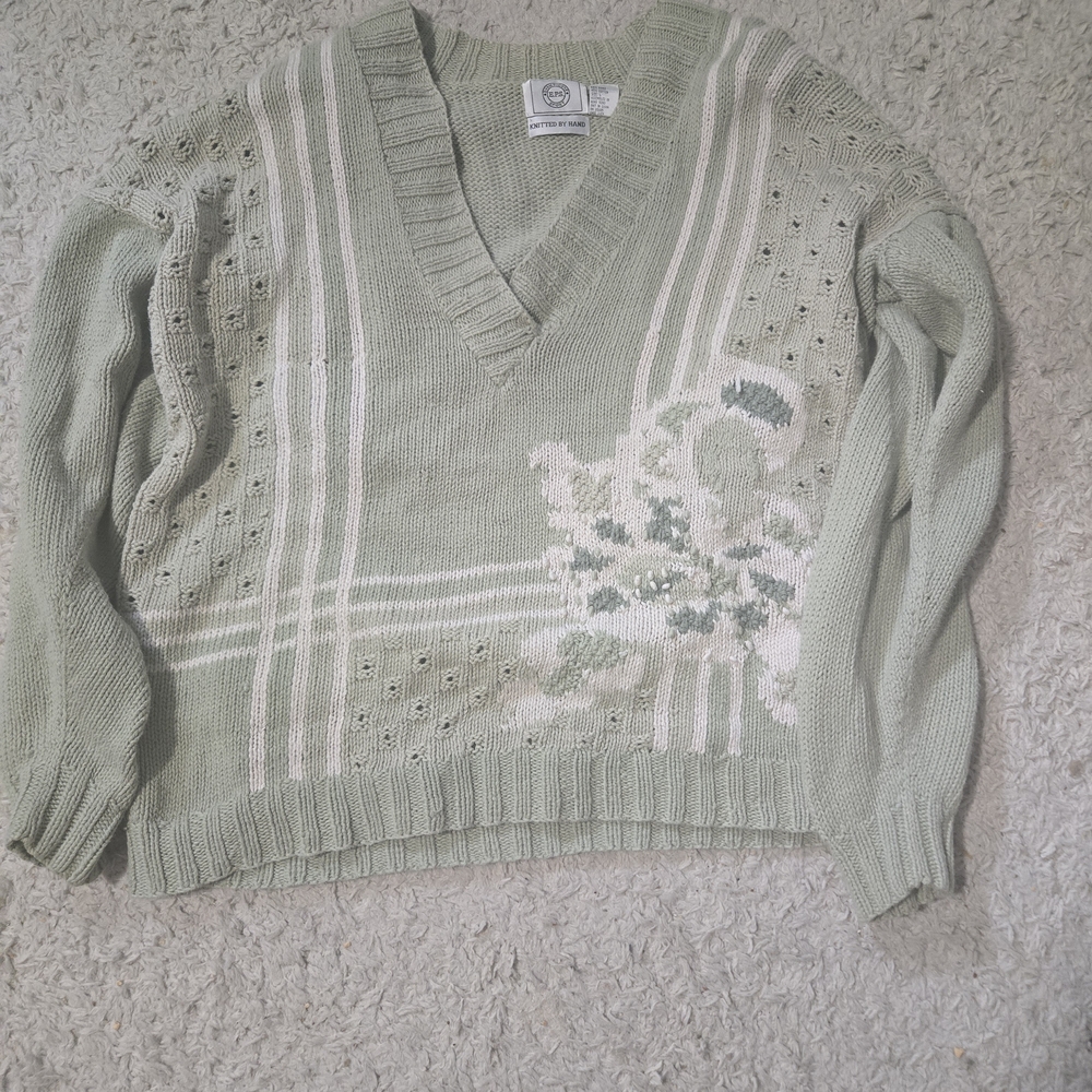 Women's Green V-Neck Sweater